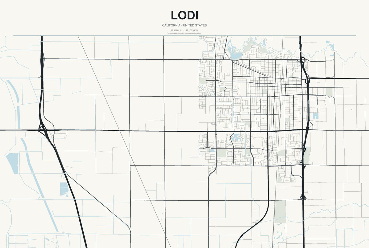 Lodi, California City Map Aluminum Sign in Headline Atlas style