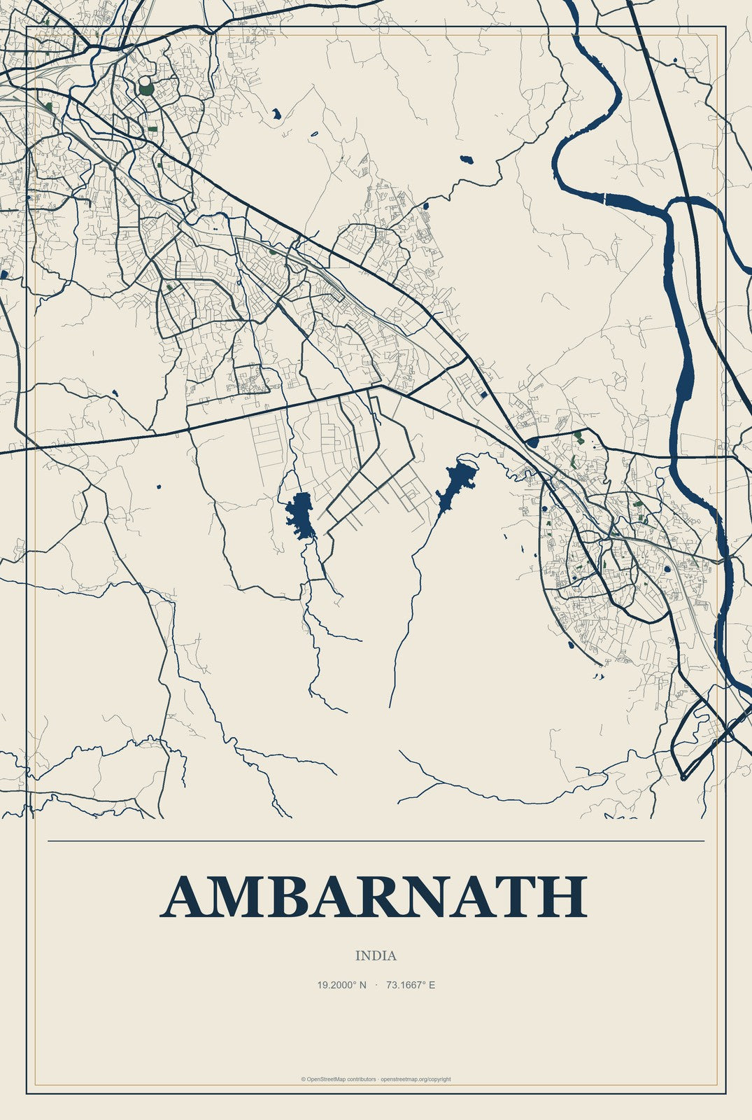 Ambarnath, India City Map Aluminum Sign in Coastal Cutout style