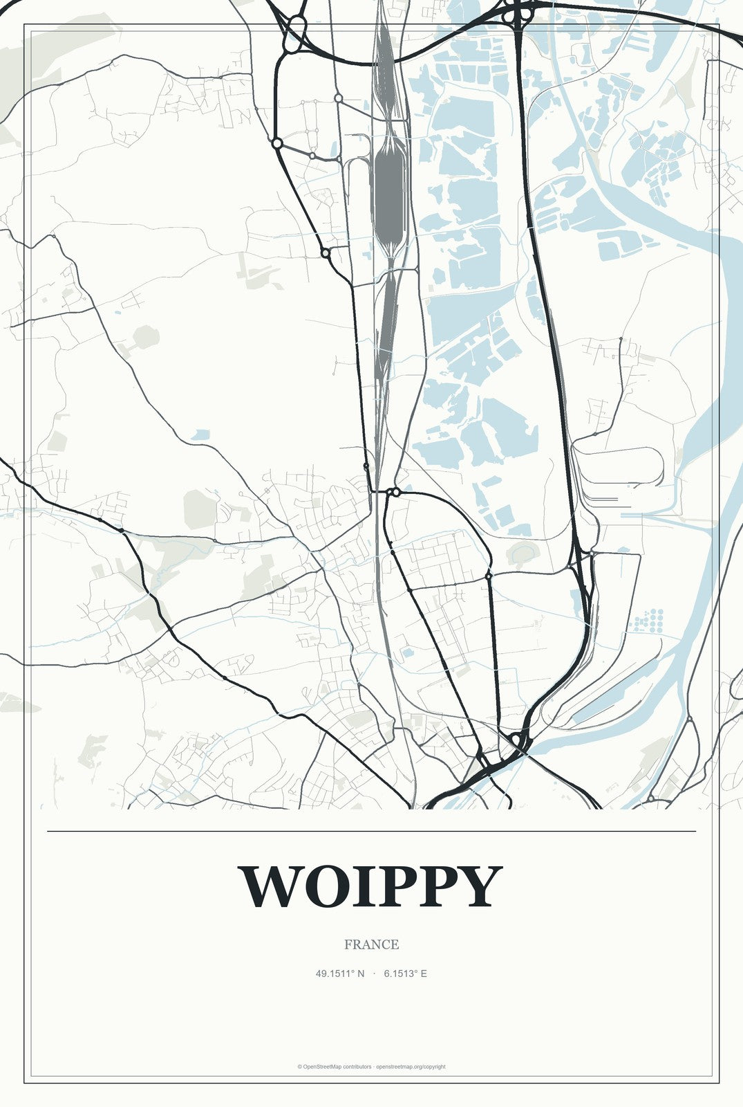 Woippy, France City Map Aluminum Sign in Gallery Air style