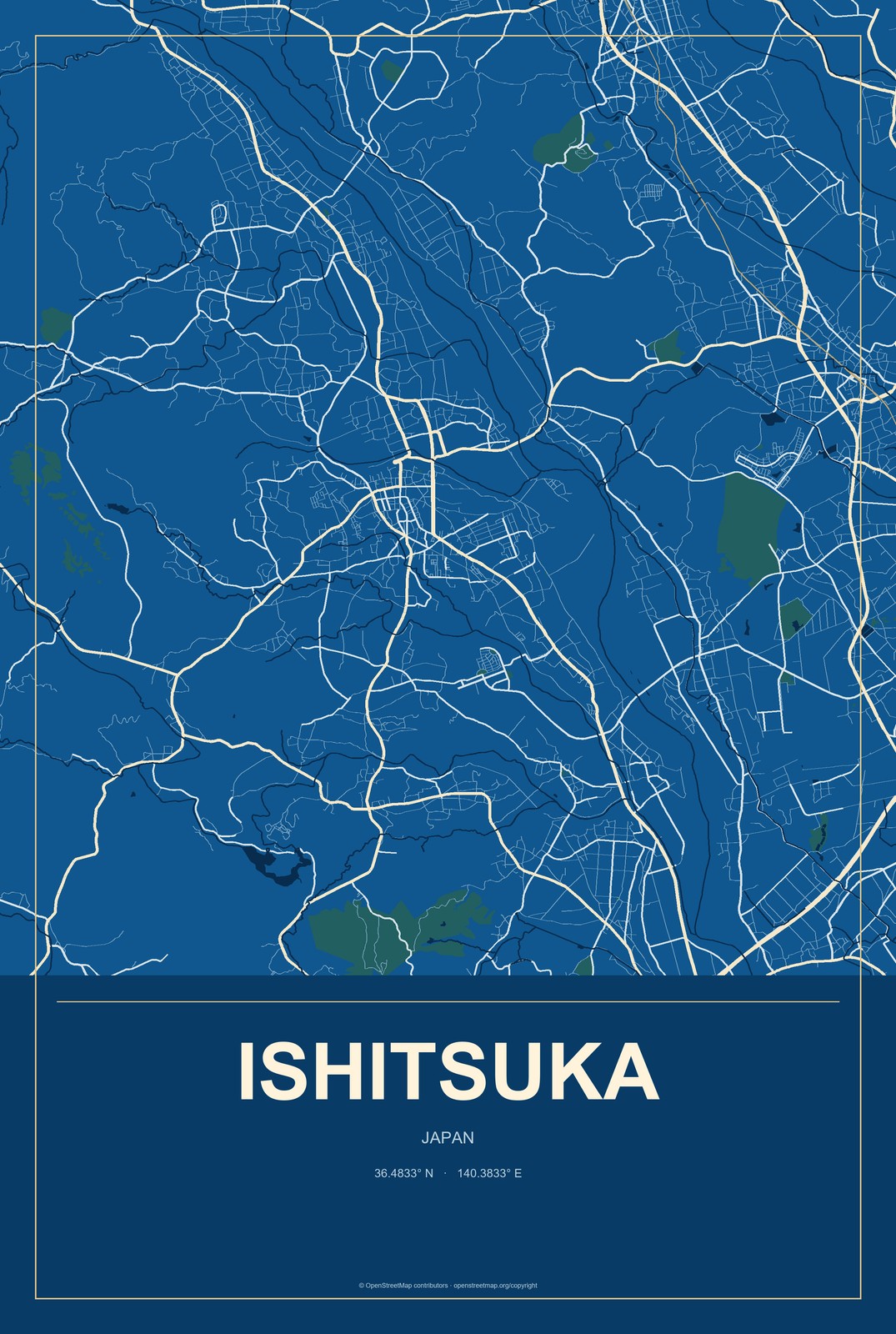 Ishitsuka, Japan City Map Aluminum Sign in Harbor Cobalt style