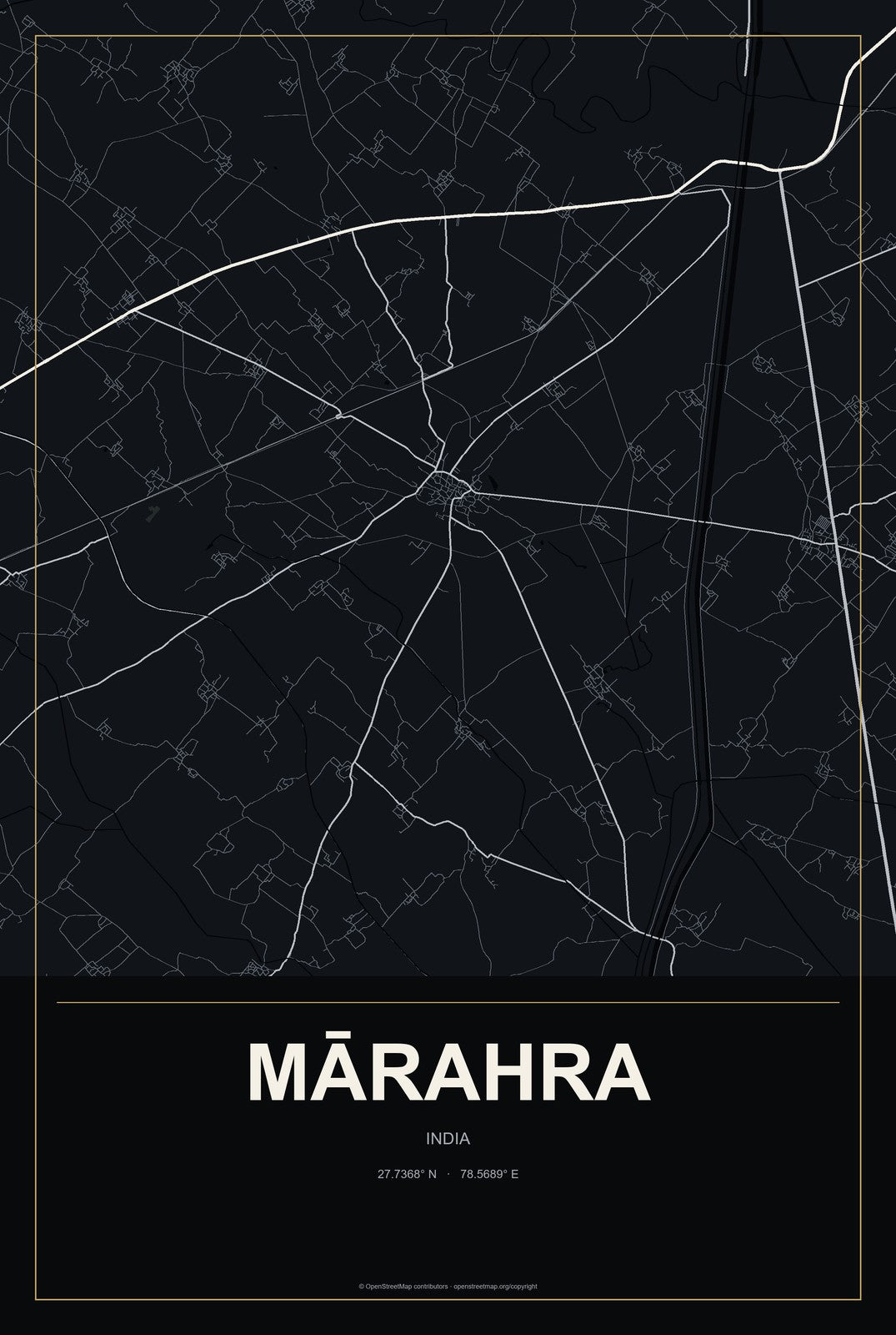 Mārahra, India City Map Aluminum Sign in Metropolitan Noir style