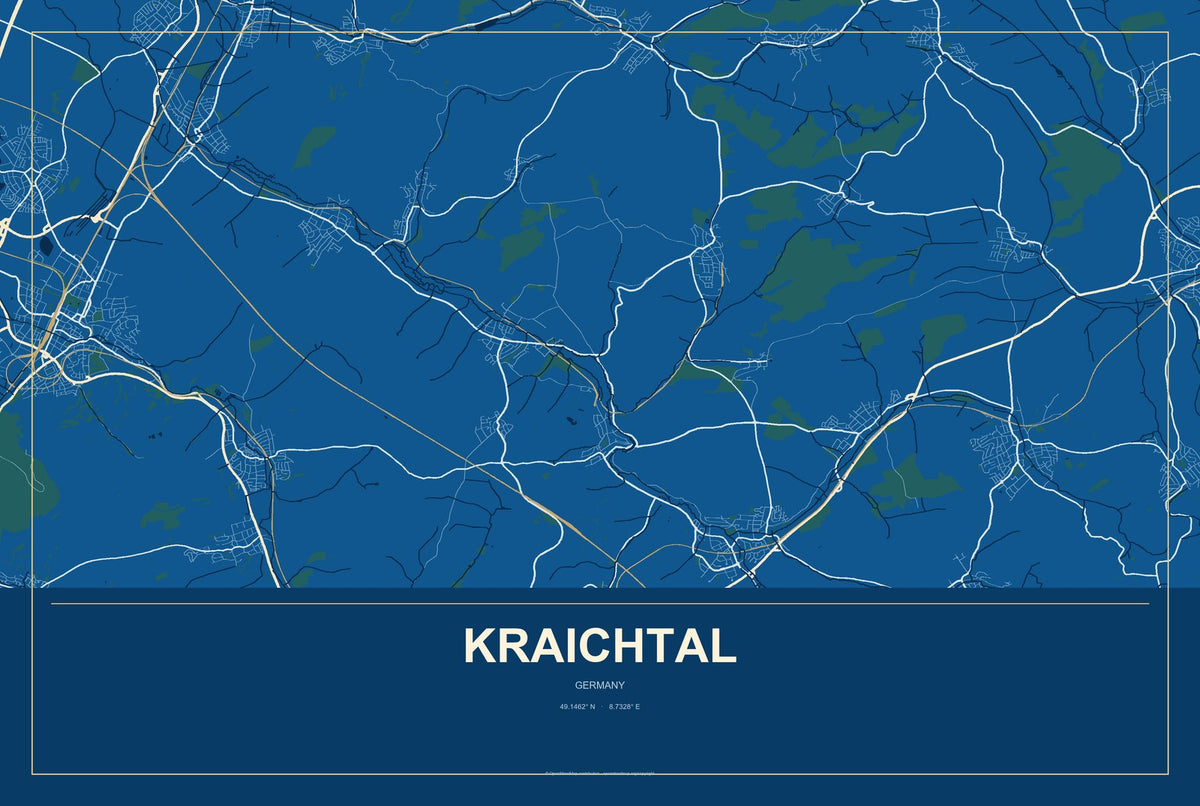 Kraichtal, Germany City Map Aluminum Sign in Harbor Cobalt style