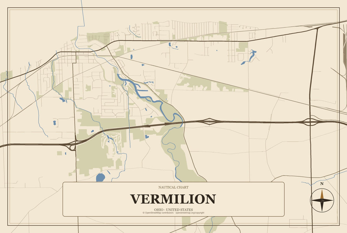 Vermilion, Ohio City Map Aluminum Sign in Heritage Nautical style