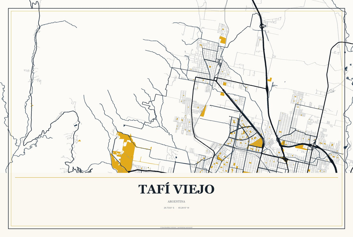Tafí Viejo, Argentina City Map Aluminum Sign in Citrine Modern style