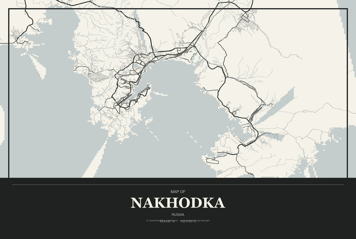 Nakhodka, Russia City Map Aluminum Sign in Museum Plaque style