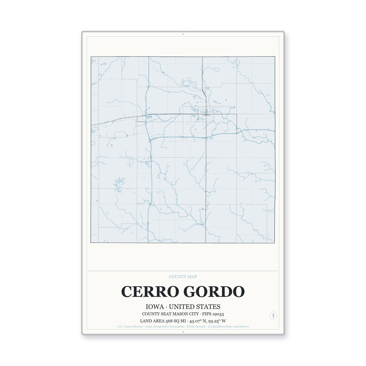 Cerro Gordo County, Iowa Map Aluminum Sign in Gallery Air style