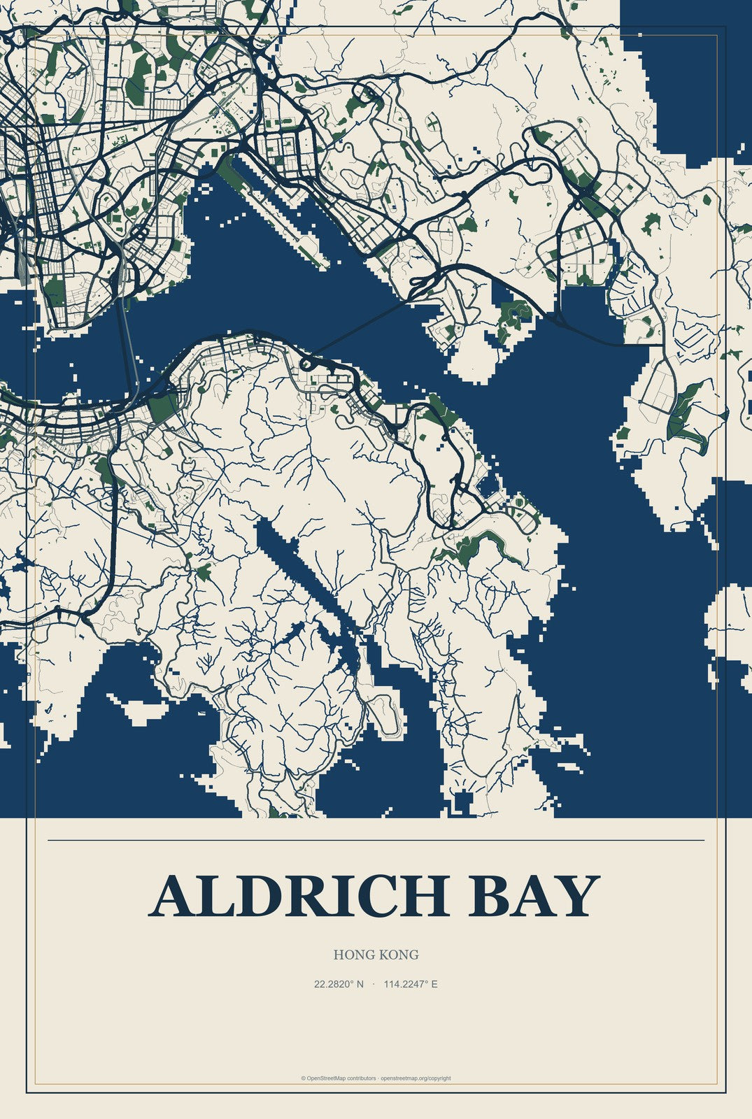 Aldrich Bay, Hong Kong City Map Aluminum Sign in Coastal Cutout style