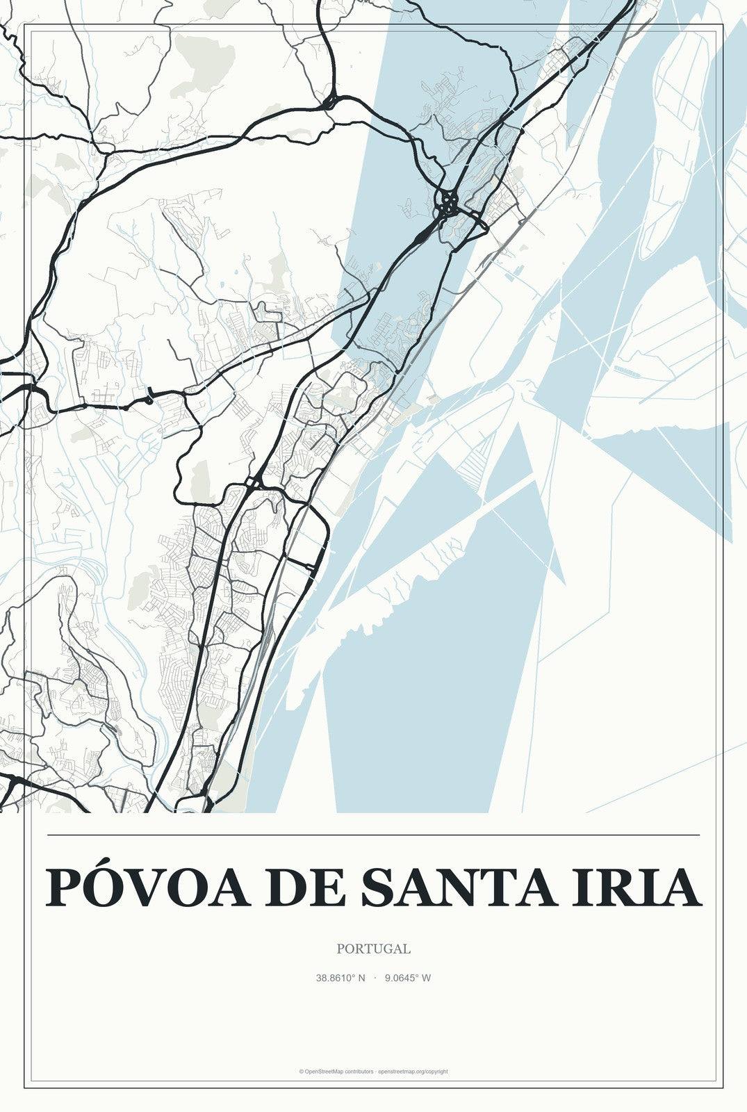Póvoa de Santa Iria, Portugal City Map Aluminum Sign in Gallery Air style