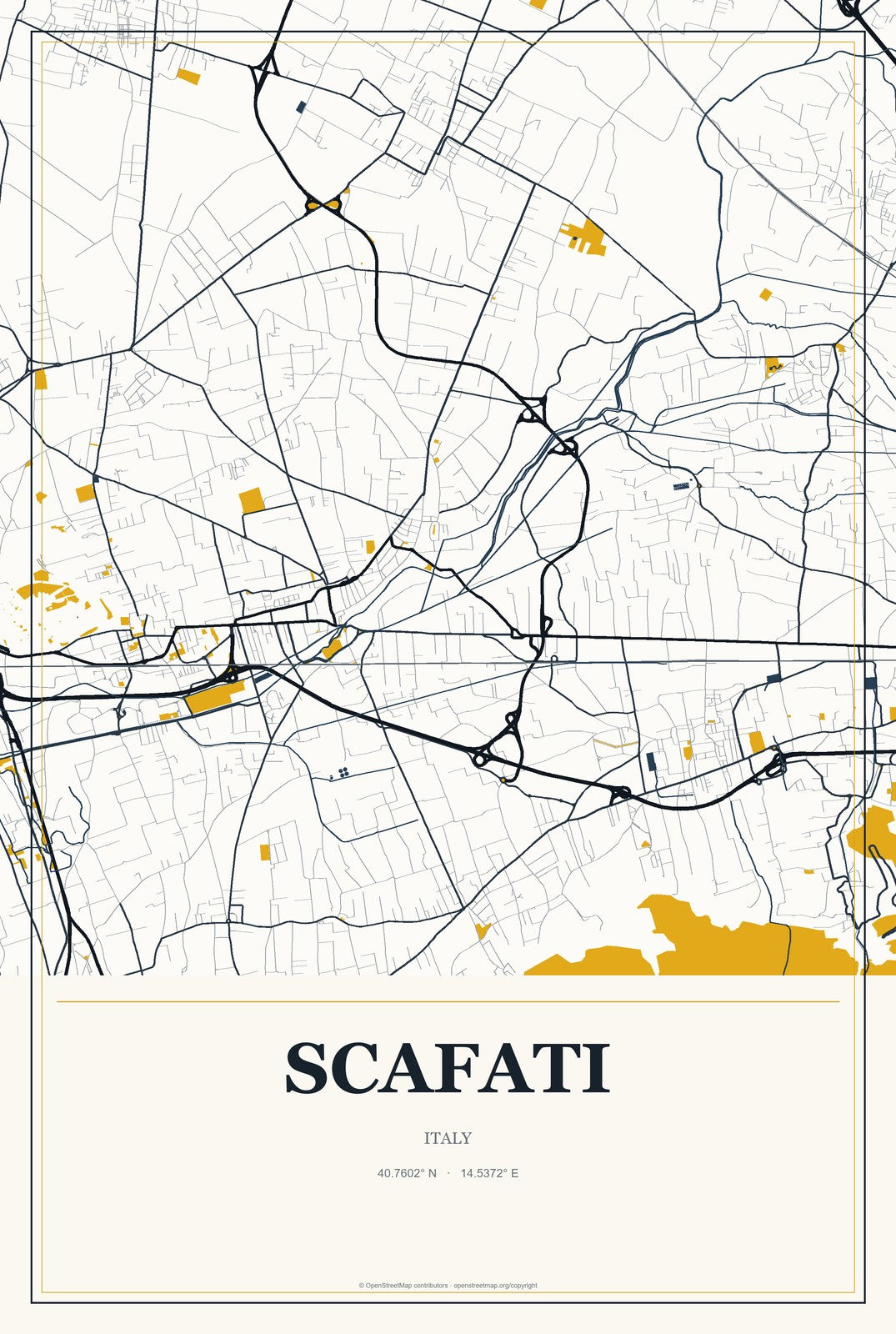 Scafati, Italy City Map Aluminum Sign in Citrine Modern style
