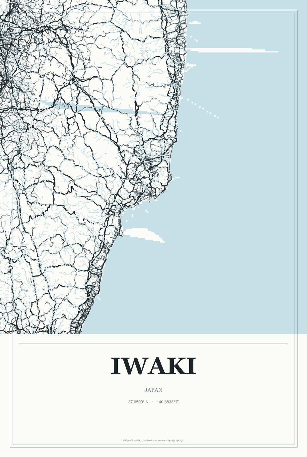 Iwaki, Japan City Map Aluminum Sign in Gallery Air style