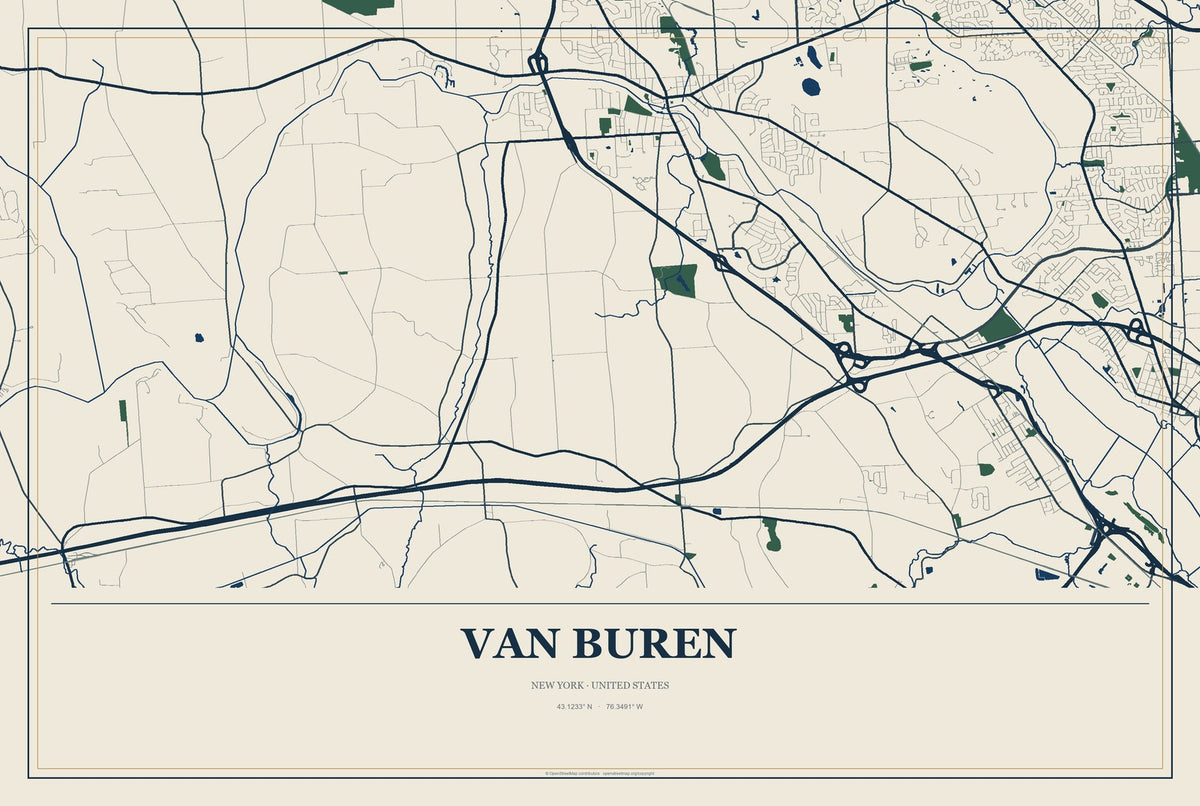 Van Buren, New York City Map Aluminum Sign in Coastal Cutout style