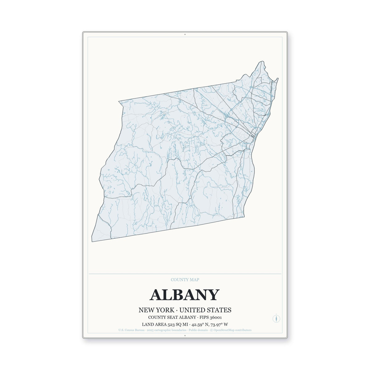 Albany County, New York Map Aluminum Sign in Gallery Air style