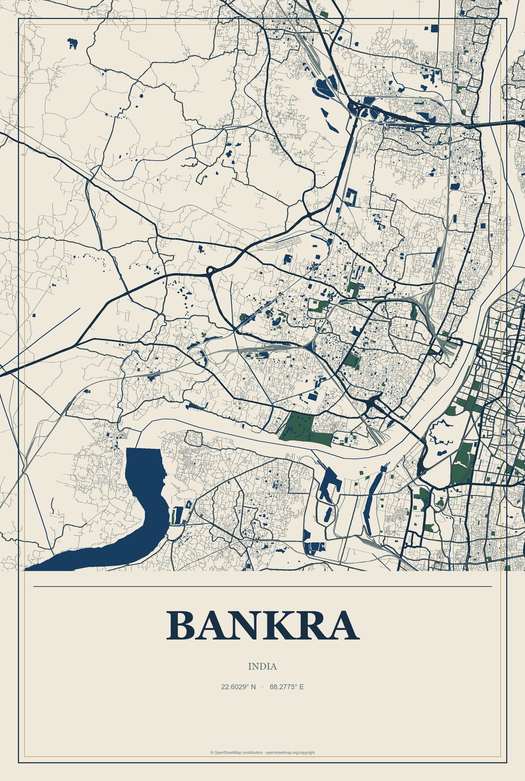 Bankra, India City Map Aluminum Sign in Coastal Cutout style