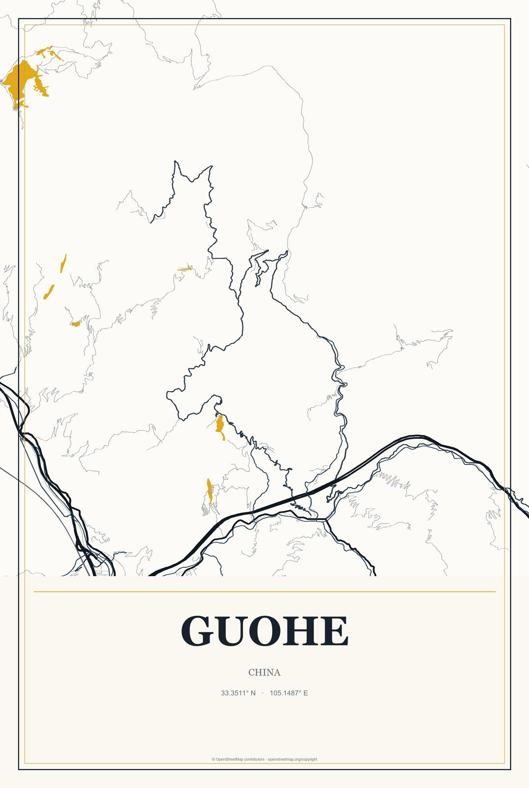 Guohe, China City Map Aluminum Sign in Citrine Modern style
