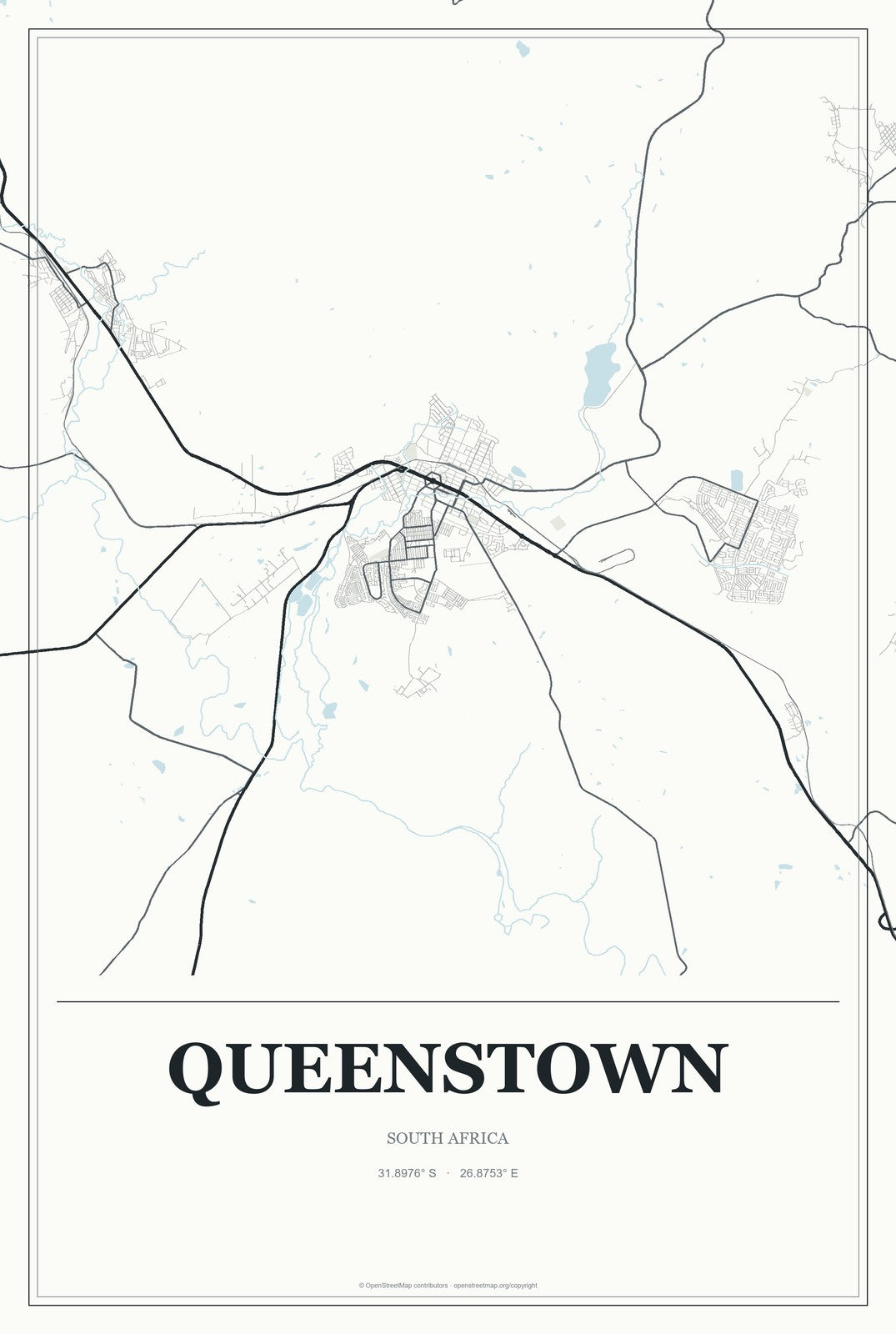 Queenstown, South Africa City Map Aluminum Sign in Gallery Air style