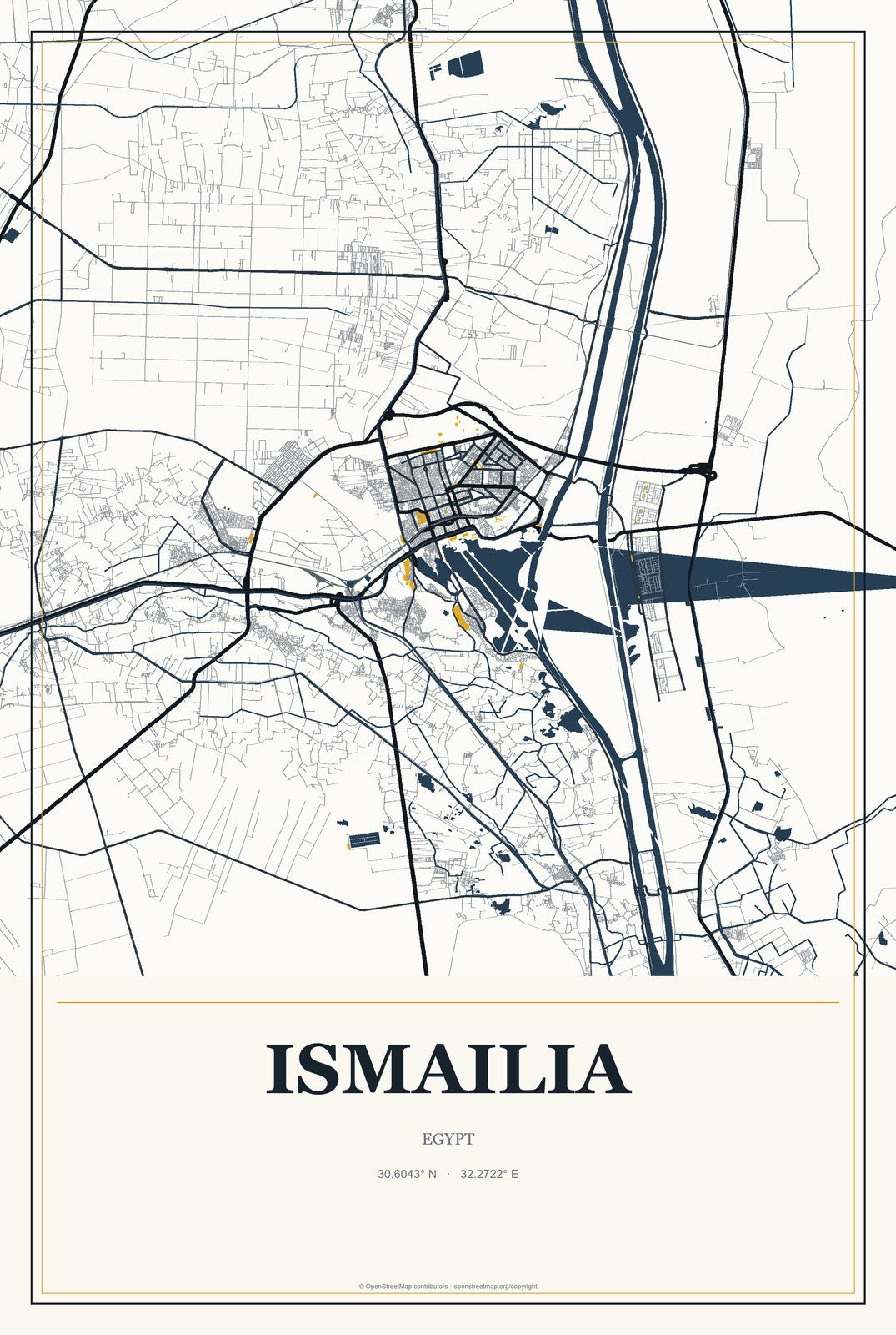 Ismailia, Egypt City Map Aluminum Sign in Citrine Modern style