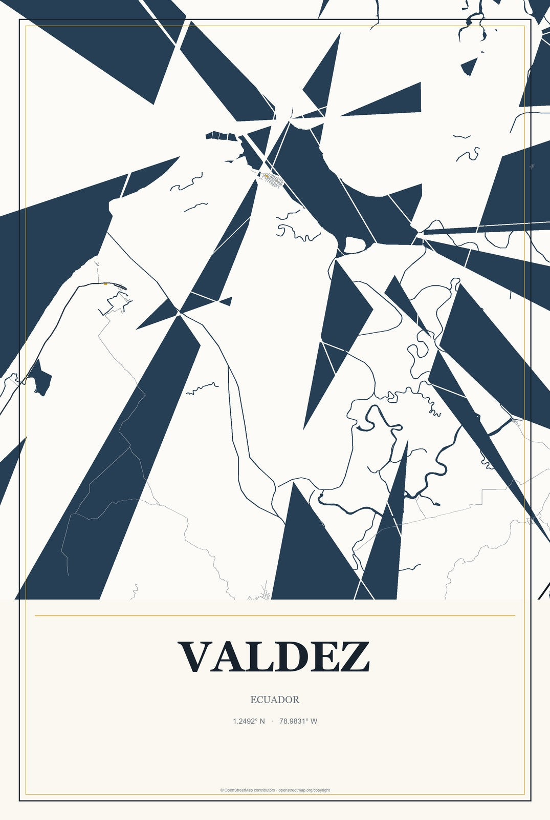 Valdez, Ecuador City Map Aluminum Sign in Citrine Modern style