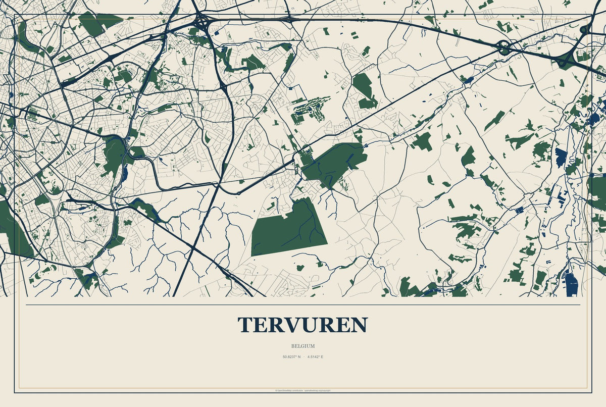 Tervuren, Belgium City Map Aluminum Sign in Coastal Cutout style