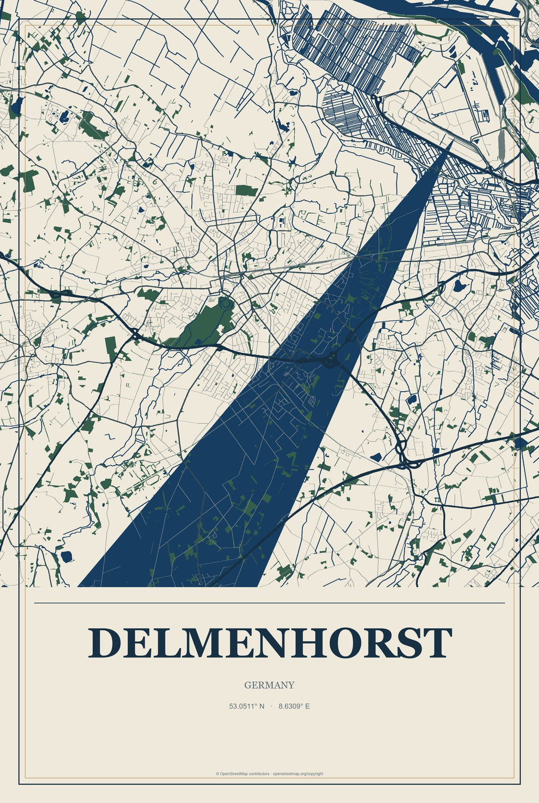 Delmenhorst, Germany City Map Aluminum Sign in Coastal Cutout style