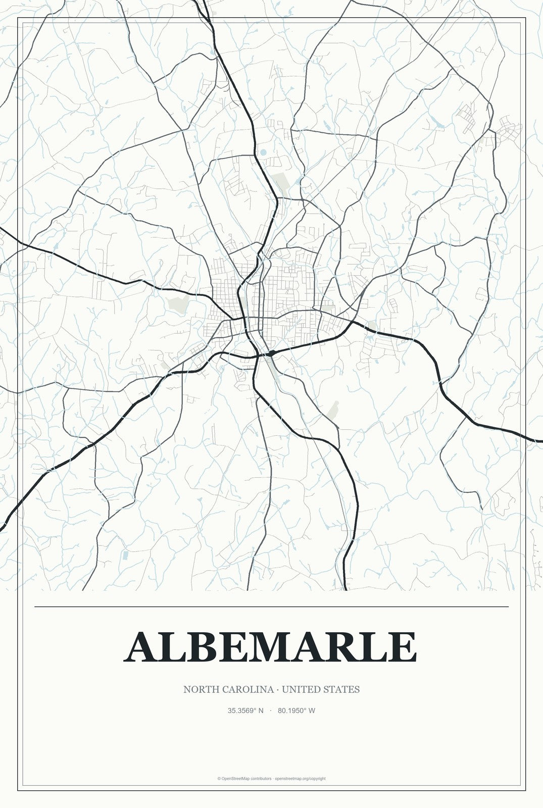 Albemarle, North Carolina City Map Aluminum Sign in Gallery Air style