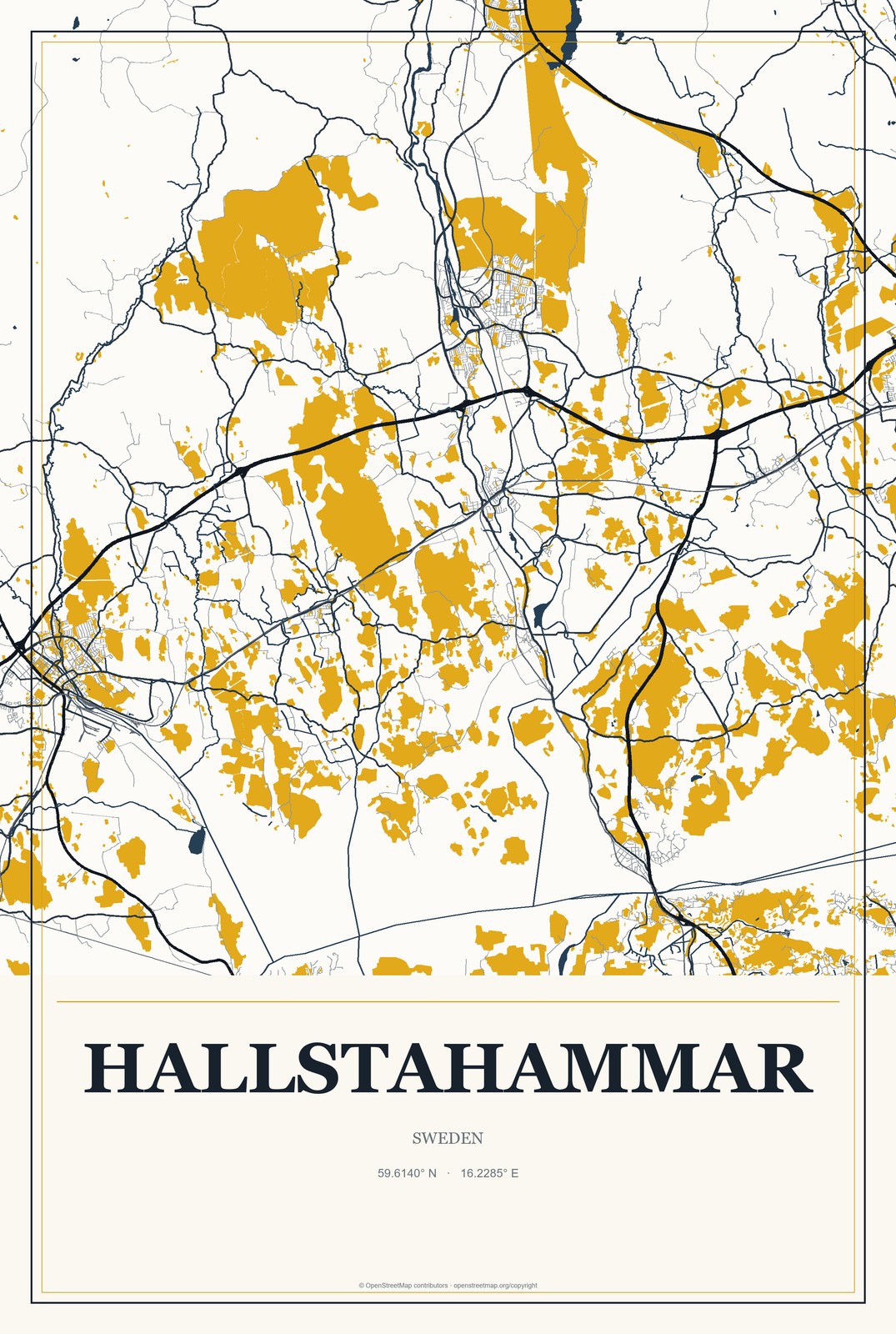 Hallstahammar, Sweden City Map Aluminum Sign in Citrine Modern style