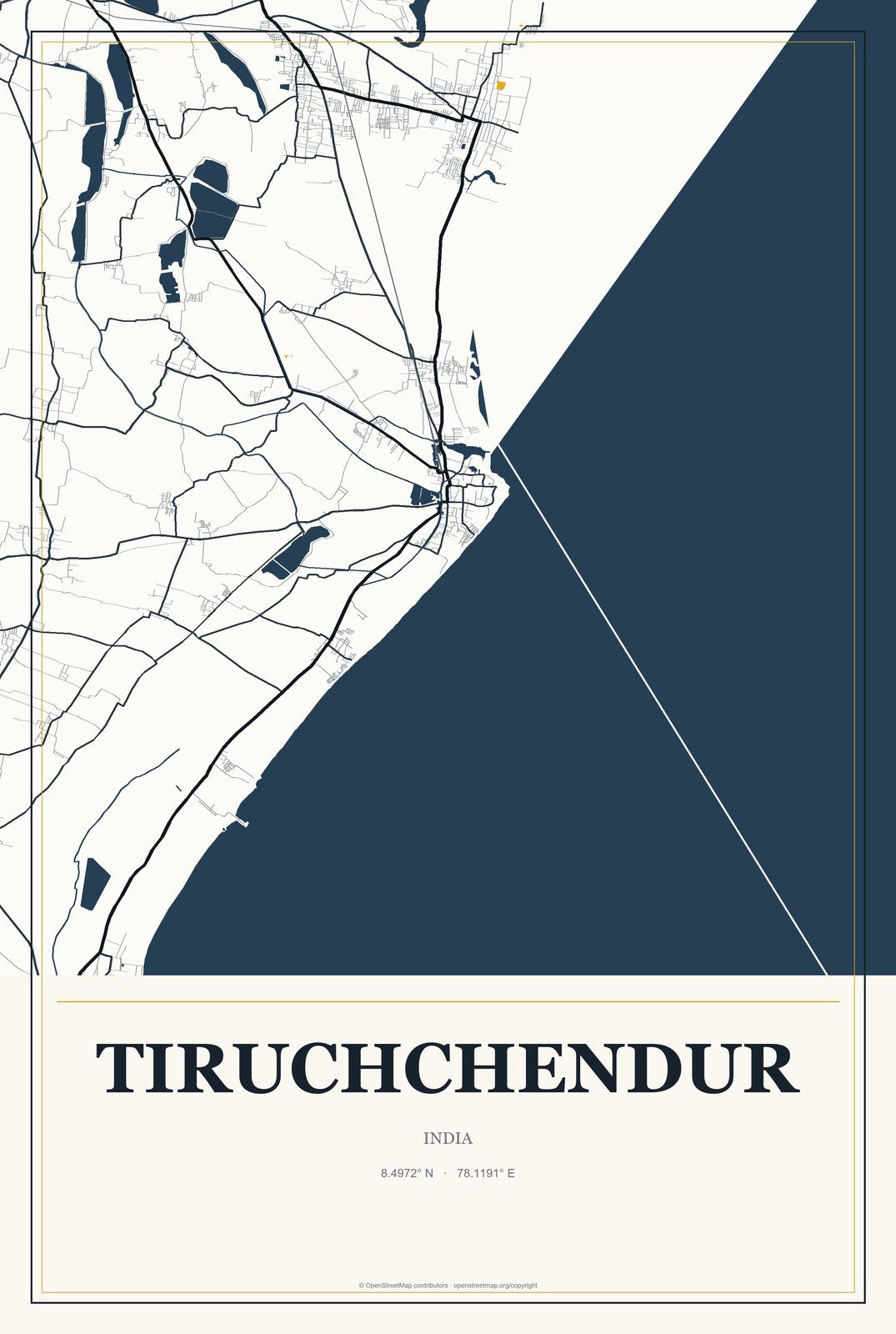 Tiruchchendur, India City Map Aluminum Sign in Citrine Modern style