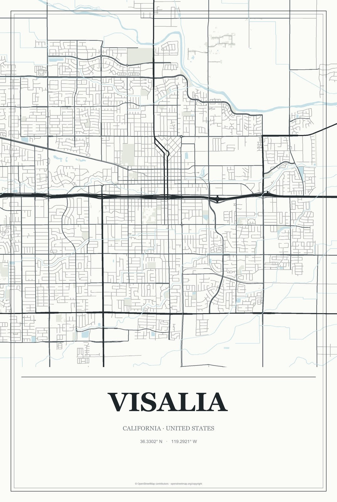 Visalia, California City Map Aluminum Sign in Gallery Air style