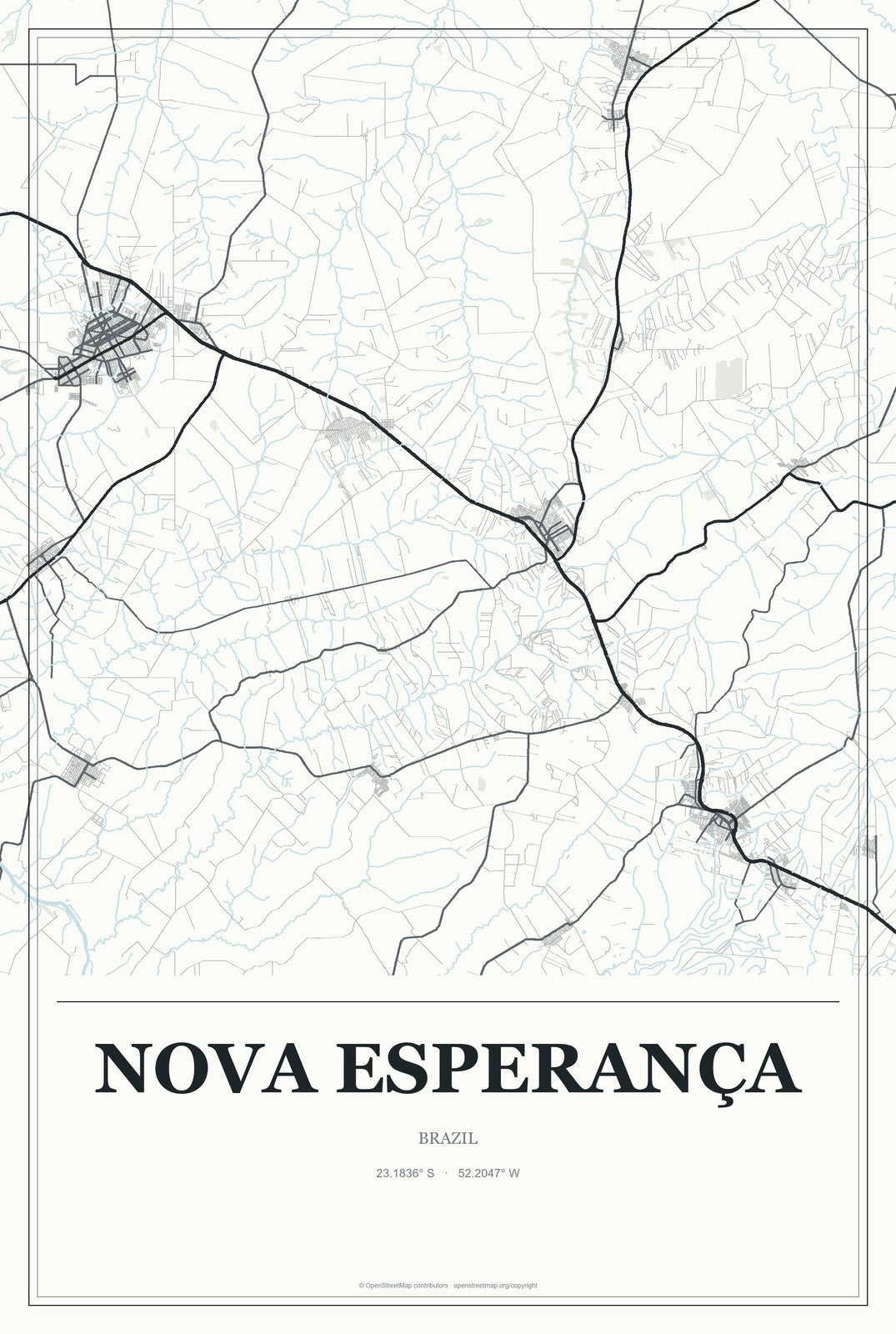 Nova Esperança, Brazil City Map Aluminum Sign in Gallery Air style