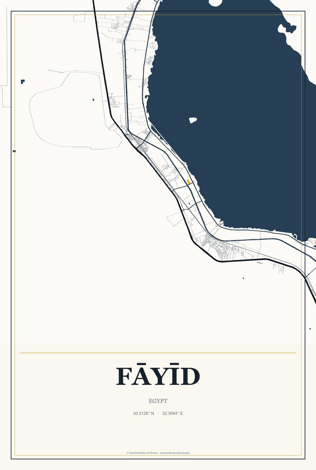 Fāyīd, Egypt City Map Aluminum Sign in Citrine Modern style