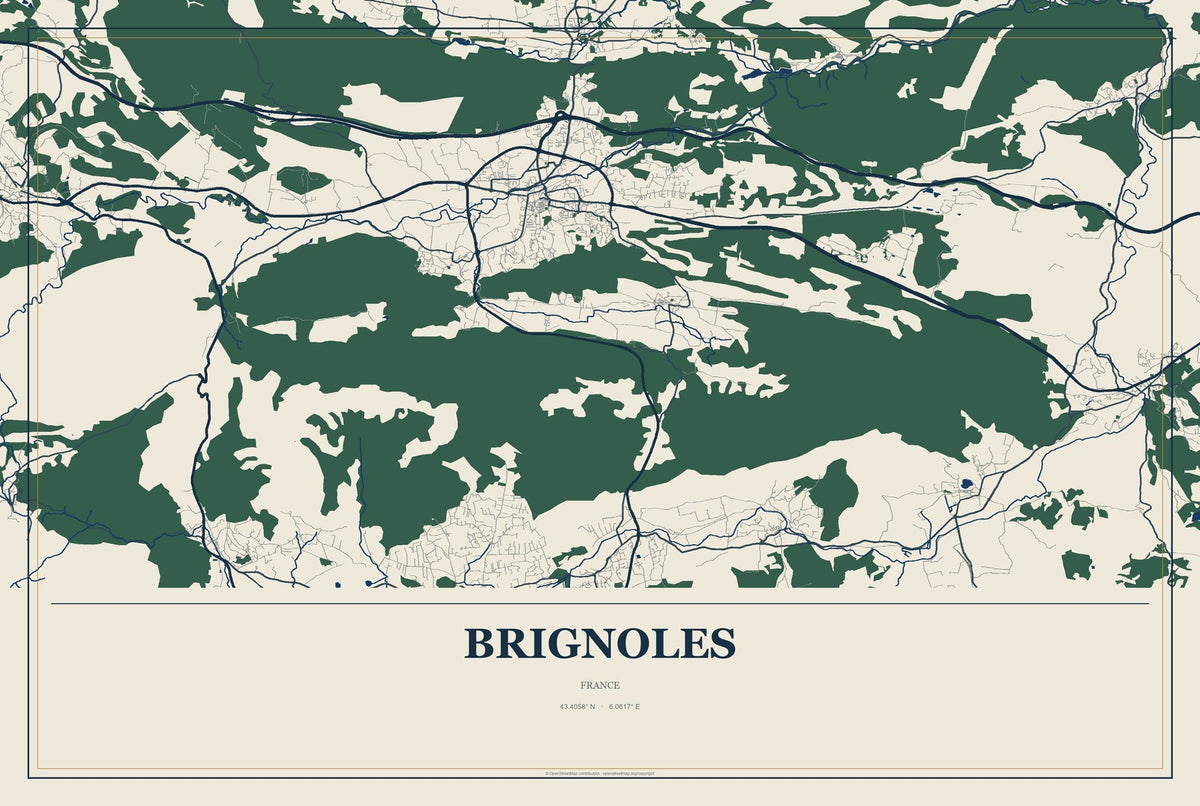 Brignoles, France City Map Aluminum Sign in Coastal Cutout style