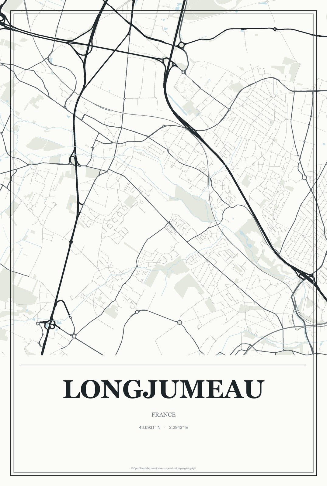 Longjumeau, France City Map Aluminum Sign in Gallery Air style