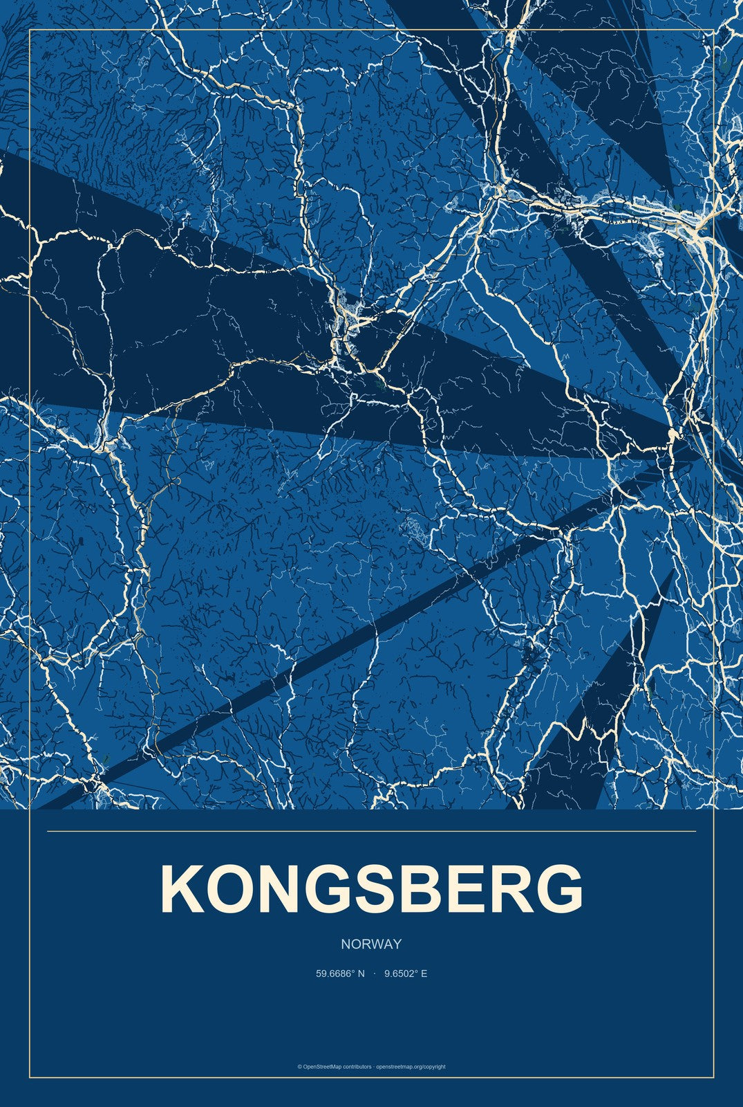 Kongsberg, Norway City Map Aluminum Sign in Harbor Cobalt style
