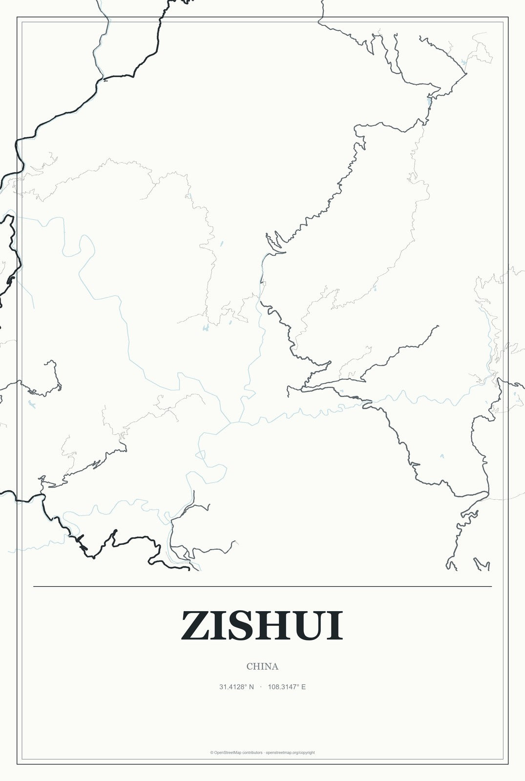 Zishui, China City Map Aluminum Sign in Gallery Air style