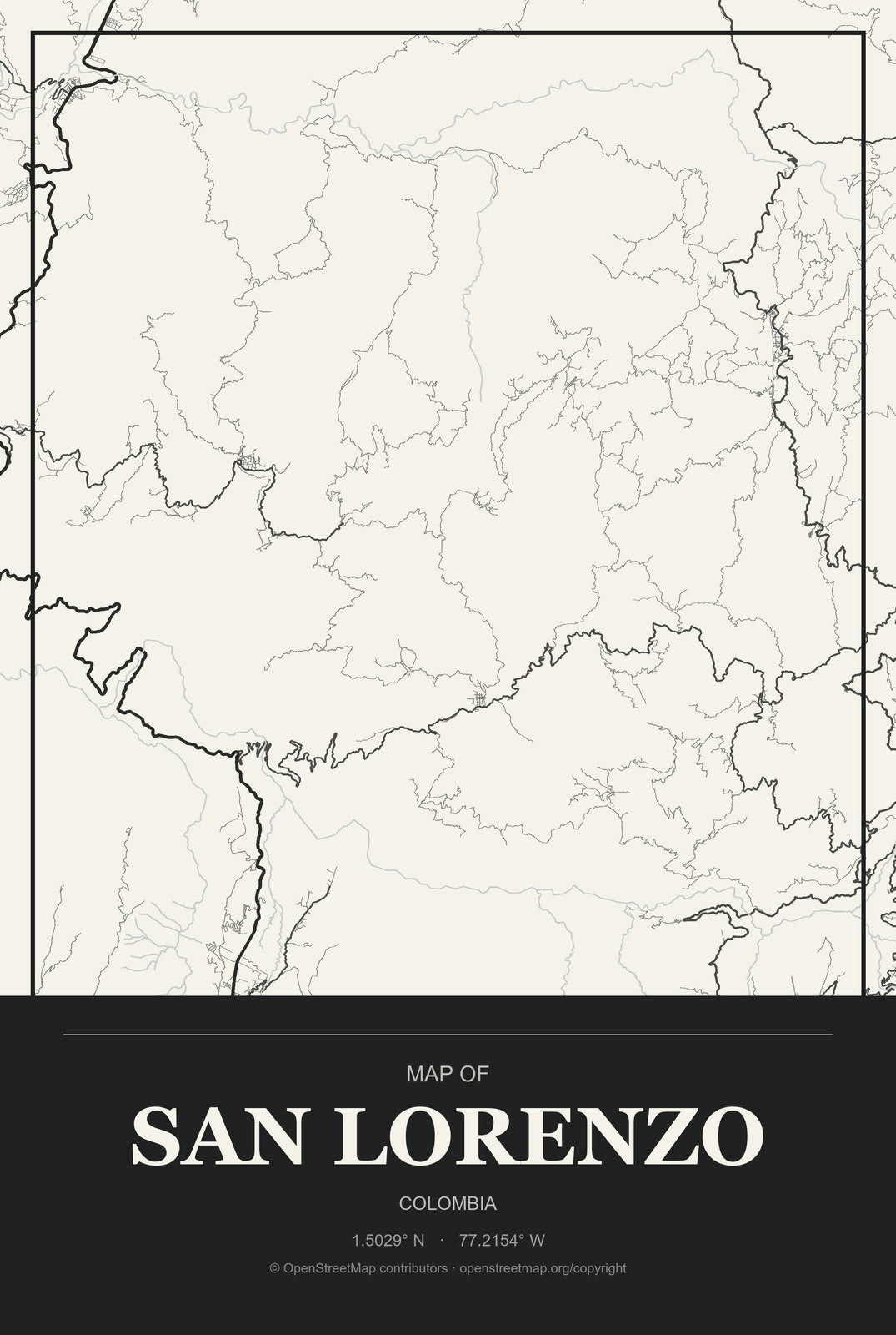 San Lorenzo, Colombia City Map Aluminum Sign in Museum Plaque style