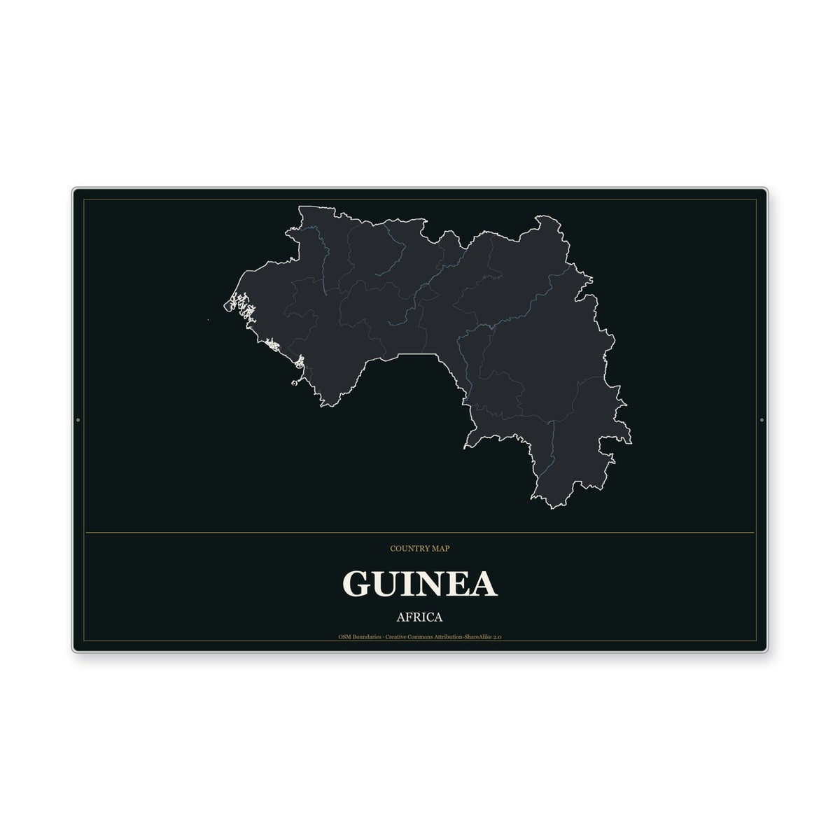 Guinea Country Map Aluminum Sign in Metropolitan Noir style