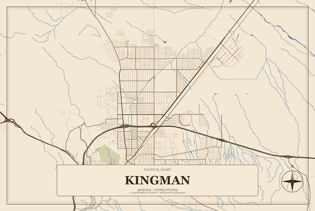 Kingman, Arizona City Map Aluminum Sign in Heritage Nautical style