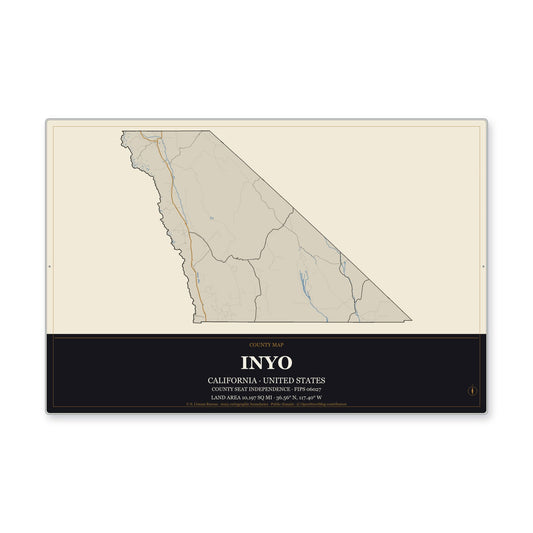 Inyo County, California Map Aluminum Sign in Museum Plaque style