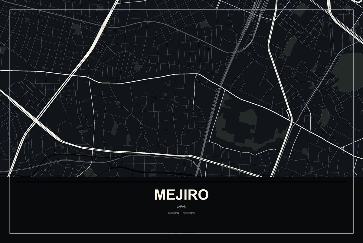 Mejiro, Japan City Map Aluminum Sign in Metropolitan Noir style