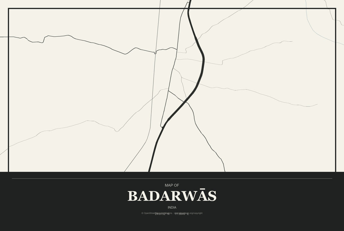 Badarwās, India City Map Aluminum Sign in Museum Plaque style