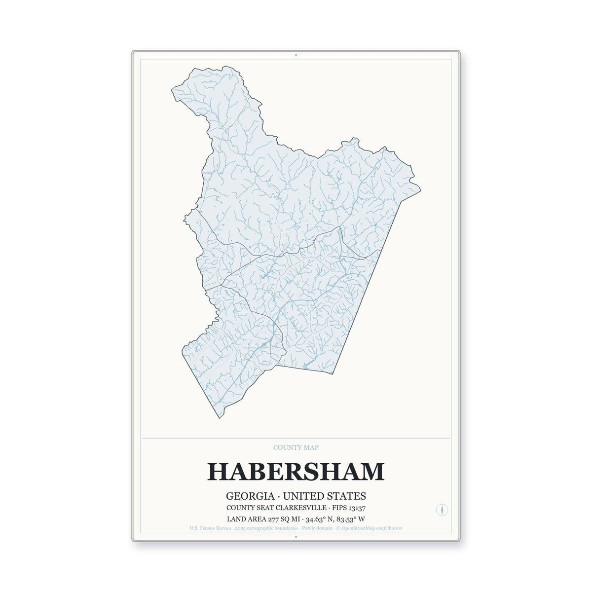 Habersham County, Georgia Map Aluminum Sign in Gallery Air style