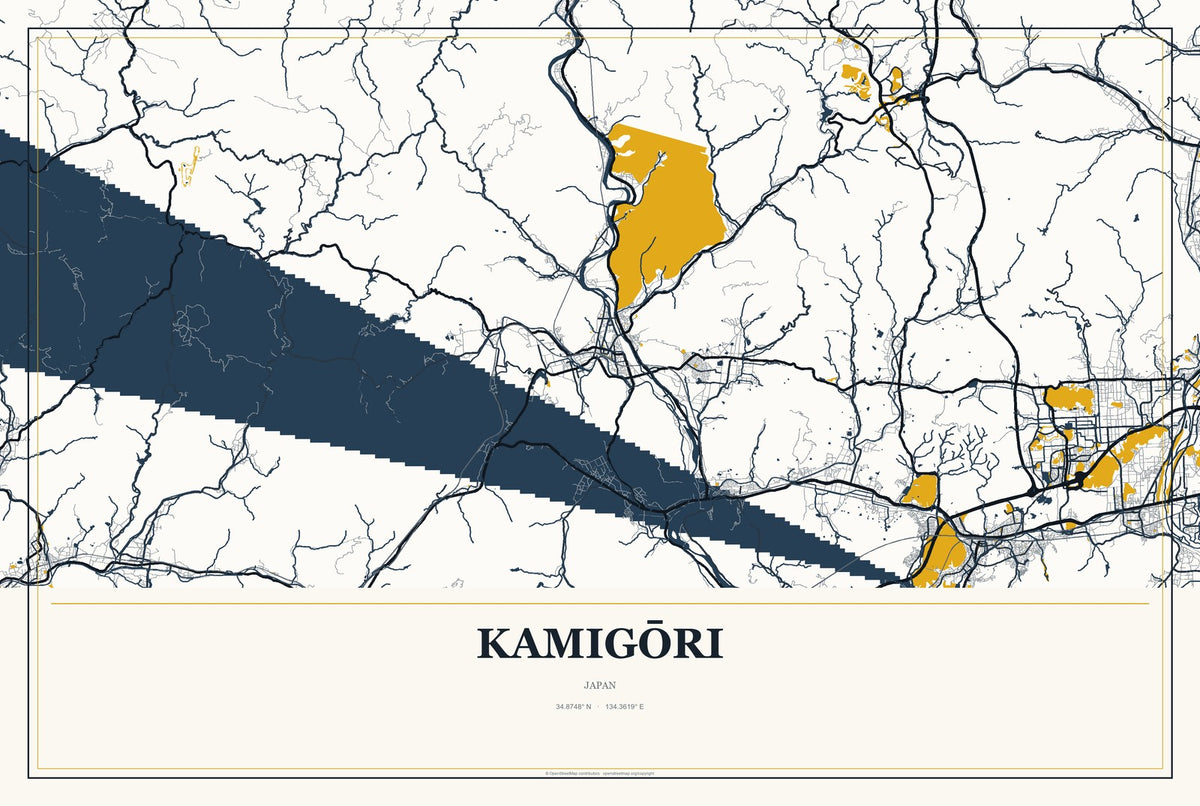 Kamigōri, Japan City Map Aluminum Sign in Citrine Modern style