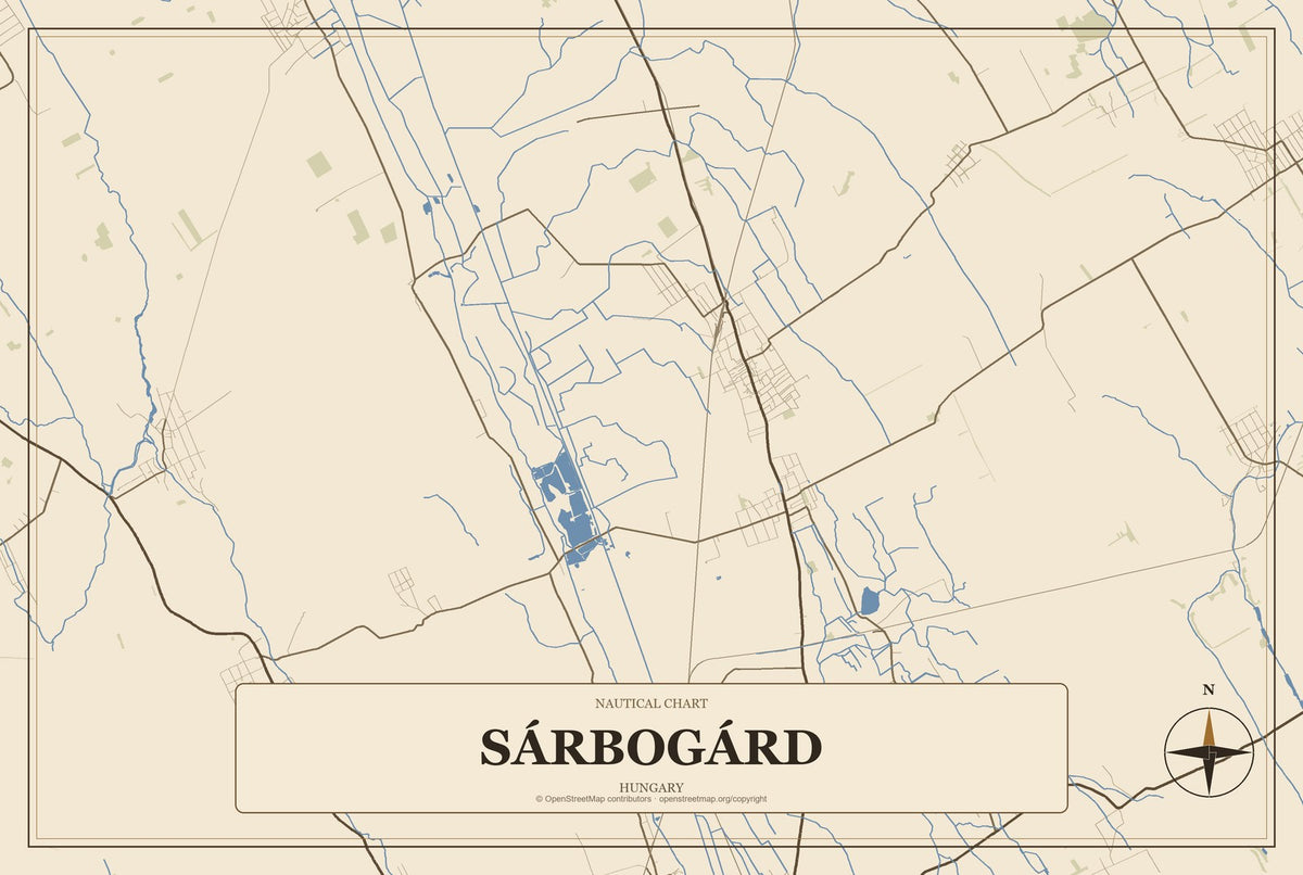 Sárbogárd, Hungary City Map Aluminum Sign in Heritage Nautical style