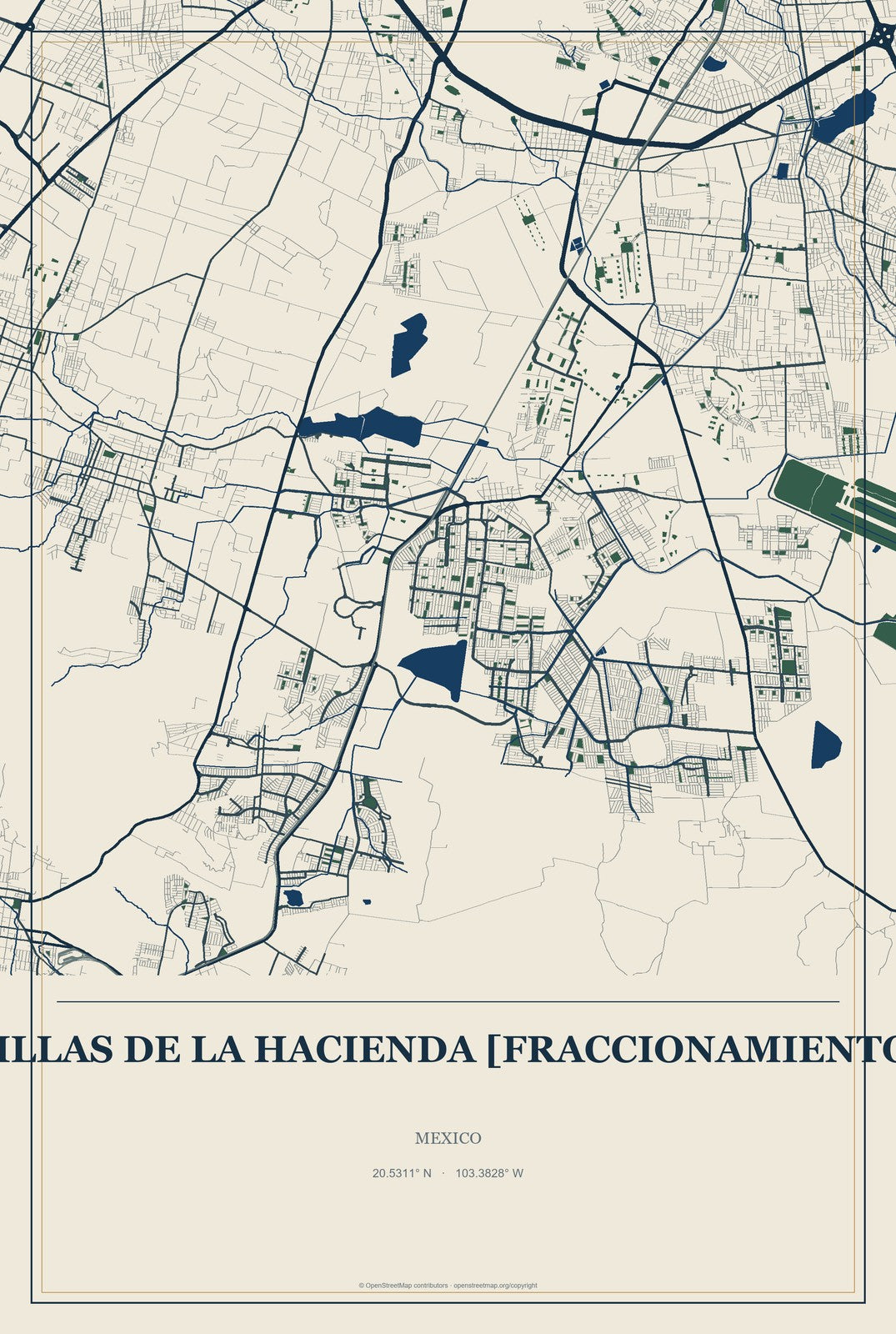 Villas de la Hacienda [Fraccionamiento], Mexico City Map Aluminum Sign in Coastal Cutout style