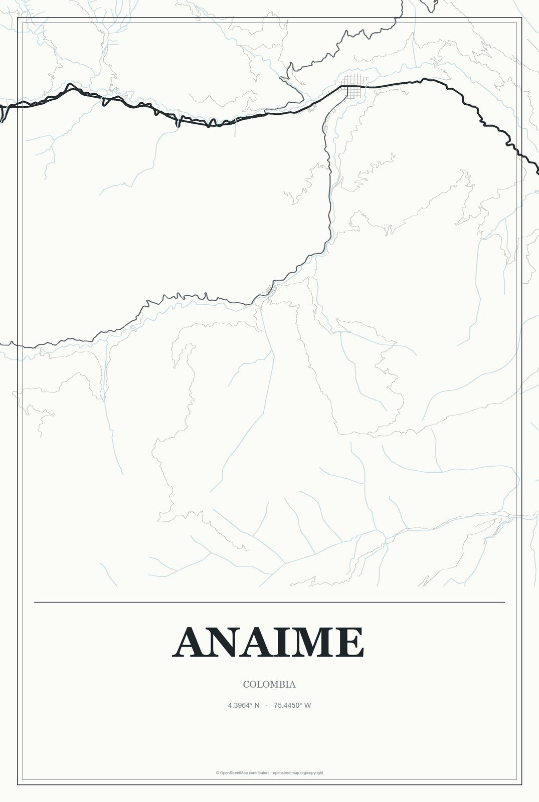 Anaime, Colombia City Map Aluminum Sign in Gallery Air style