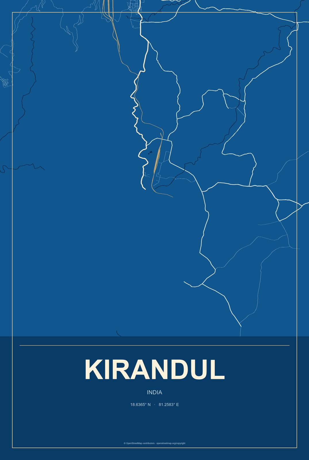 Kirandul, India City Map Aluminum Sign in Harbor Cobalt style