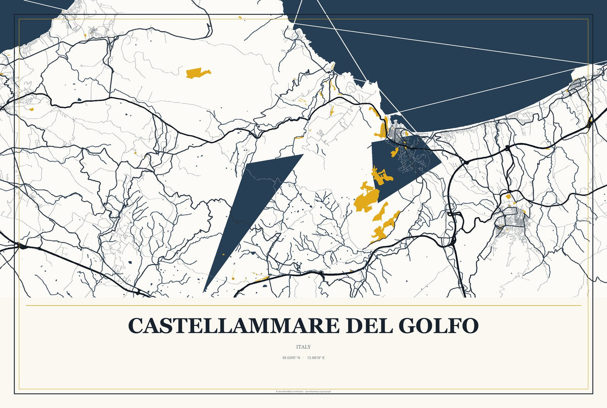 Castellammare del Golfo, Italy City Map Aluminum Sign in Citrine Modern style