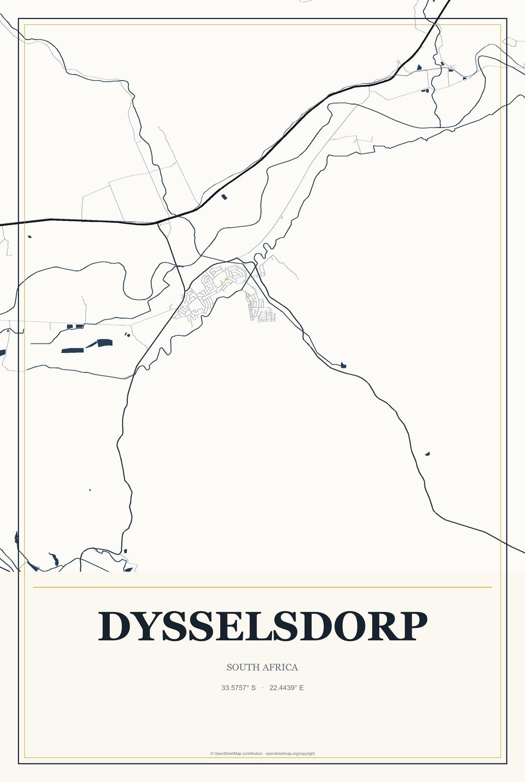 Dysselsdorp, South Africa City Map Aluminum Sign in Citrine Modern style