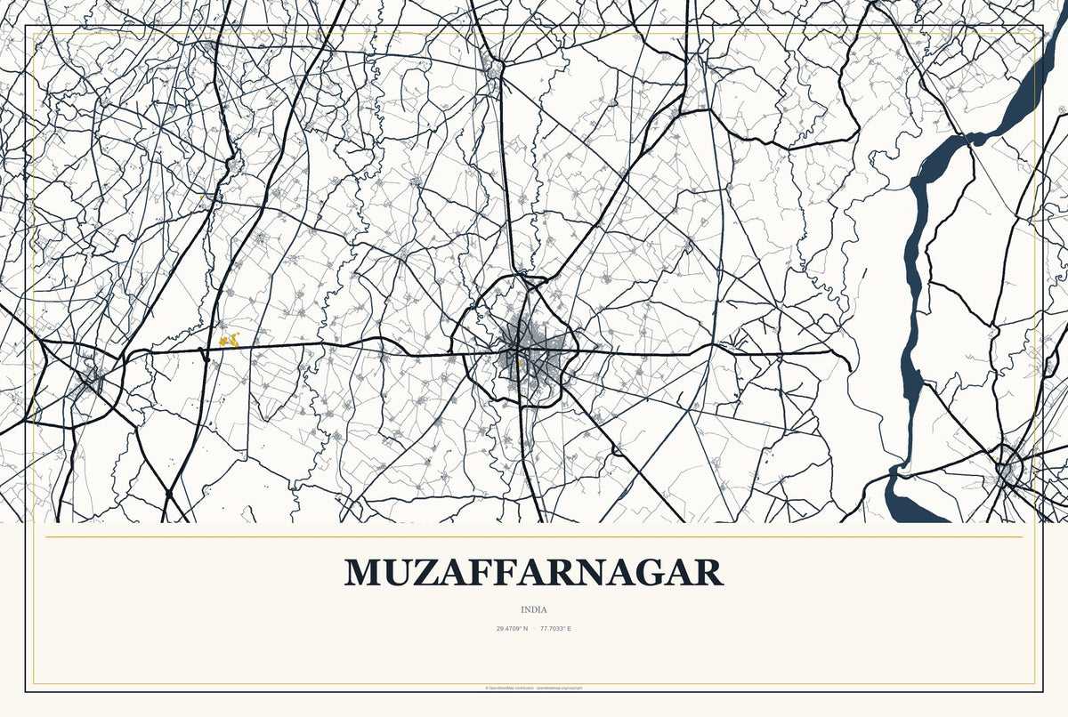 Muzaffarnagar, India City Map Aluminum Sign in Citrine Modern style
