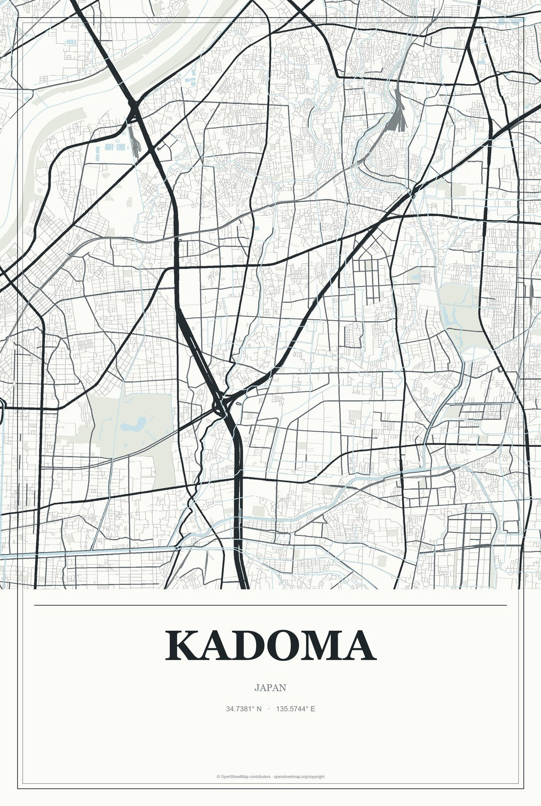 Kadoma, Japan City Map Aluminum Sign in Gallery Air style