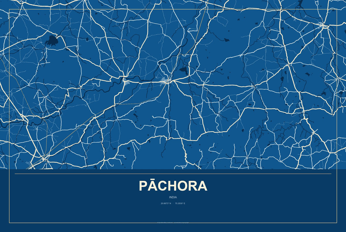 Pāchora, India City Map Aluminum Sign in Harbor Cobalt style
